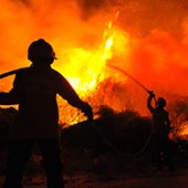 Fireman fighting wildfire