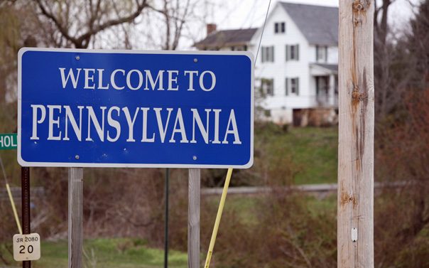 welcome to pennsylvania sign in the snow