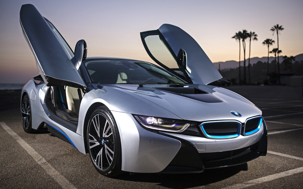 bmw i8 hybrid in a parking lot