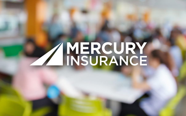 mercury insurance overlayed on top of people sitting at tables