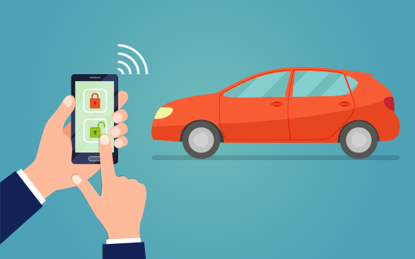 illustration of a person unlocking their car through a mobile device