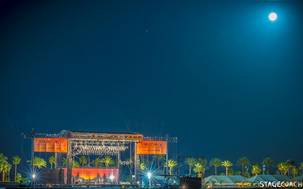 stagecoach stage lit up from full moon
