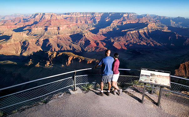 looking at the grand canyon from a lookout