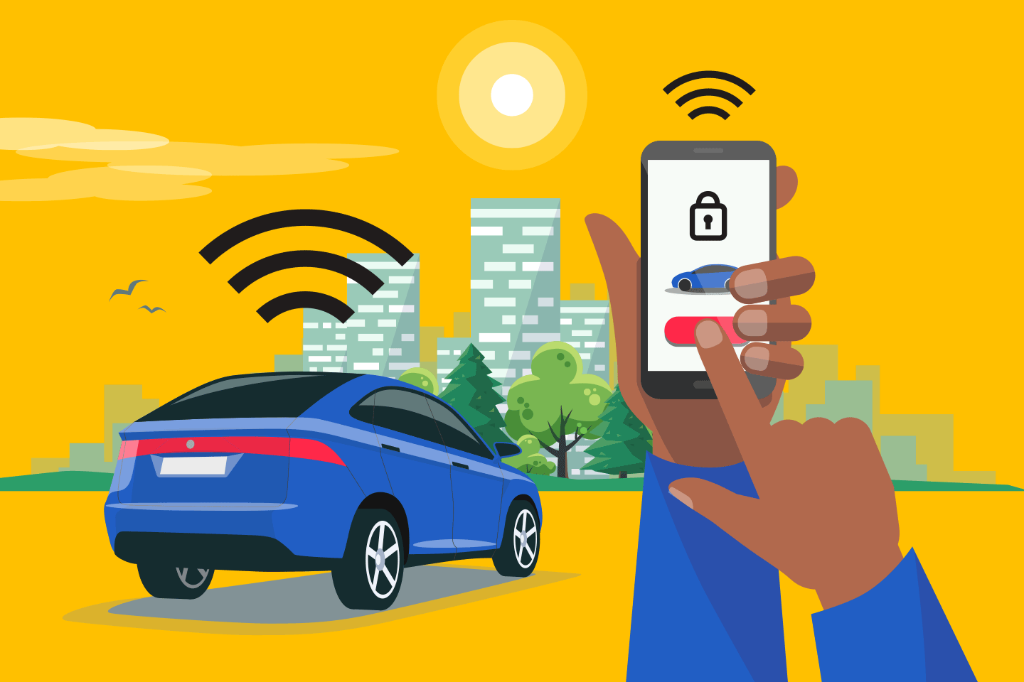 Illustration of person accessing their car through their mobile device