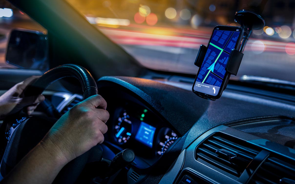 Ride share driver GPS on dashboard