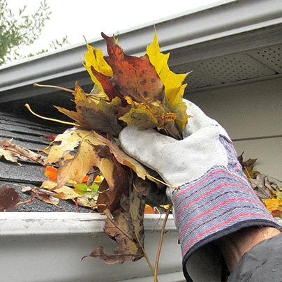 Man removing leaves out of gutters