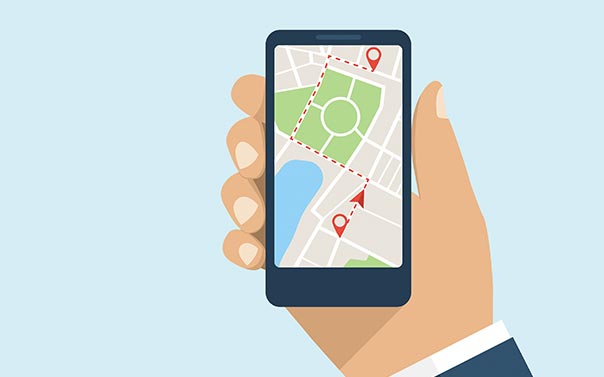 Smart phone showing a map and route