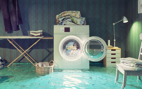 overflowing washing machine flooding the basement