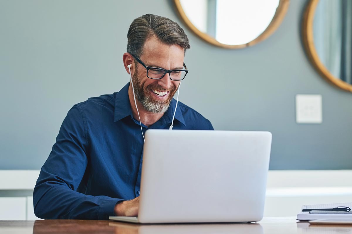 Marketer making a video call on his laptop