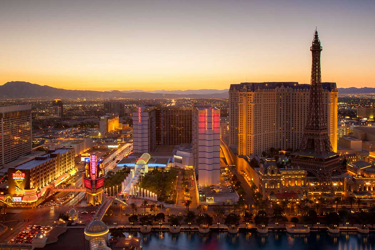 Aerial view over Las Vegas, Nevada, at twilight