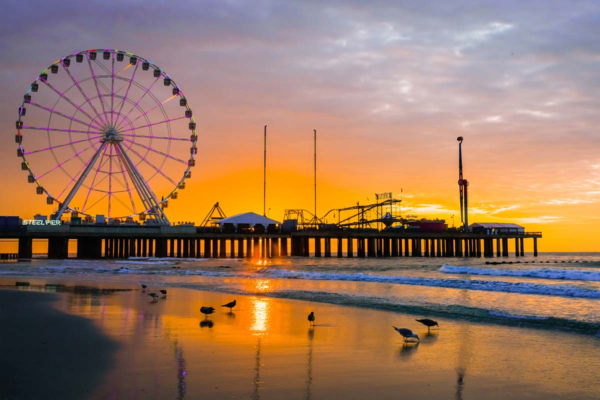 Sunset at Steel Pier in Atlantic City, New Jersey